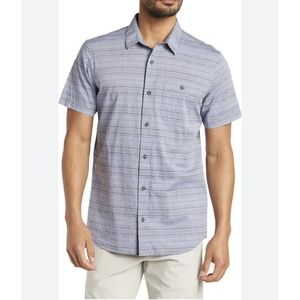 Travis Matthew Blue Stripe Thoreau Button Shirt Mens XXXL Heather Night Shadow